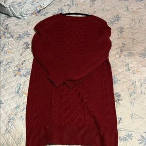 Elegant Red Cable Knit Sweater Dress